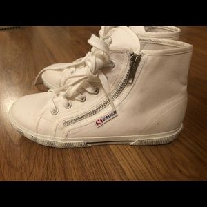 Never worn white double zipper high tops